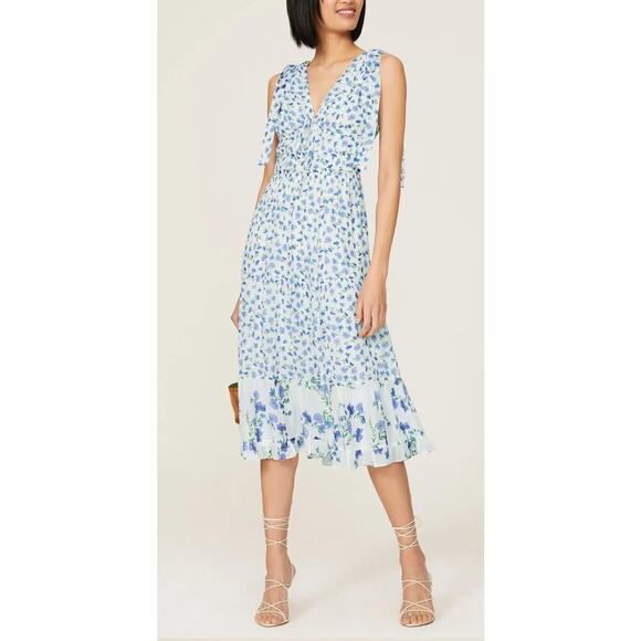 Shoshanna Helena Dress Size 8 Blue Floral Sleeveless Lightweight Viscose Midi
